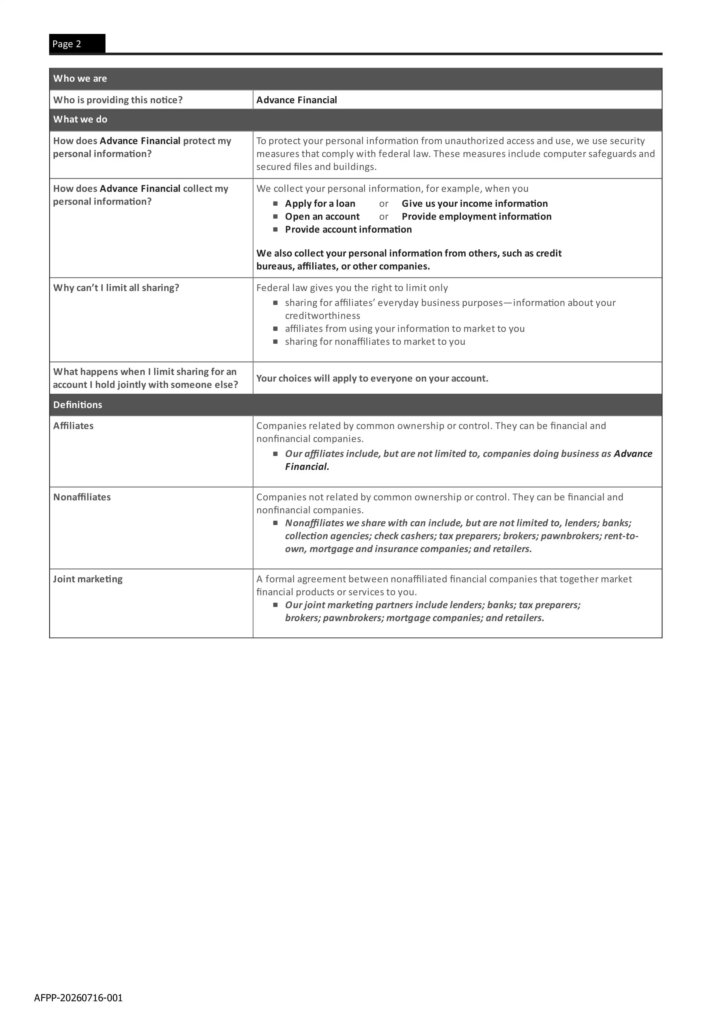 Advance Financial Privacy Policy 2
